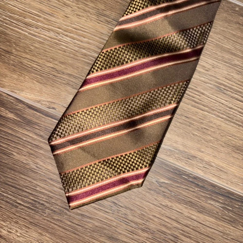 Canali Italy Tie Striped Chocolate Brown‎ Necktie Silk Office Italy 3.75x59